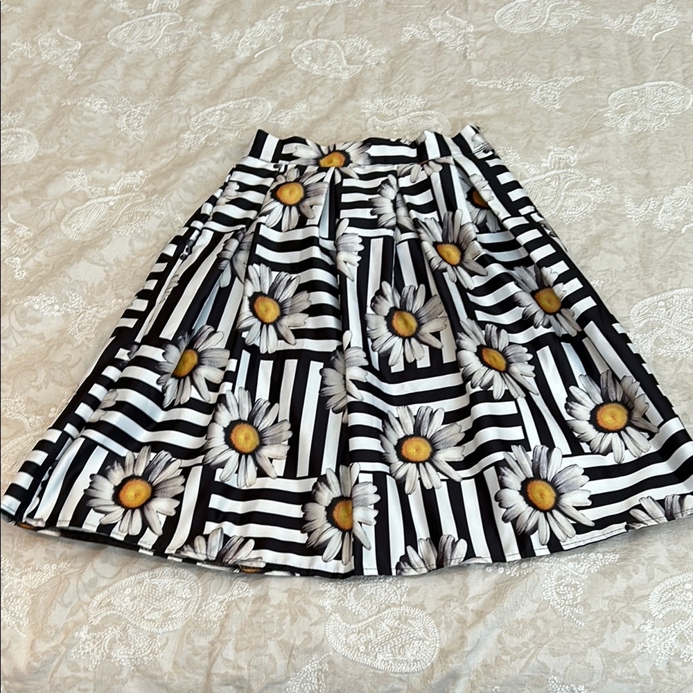 Floral Striped Black and White Skirt